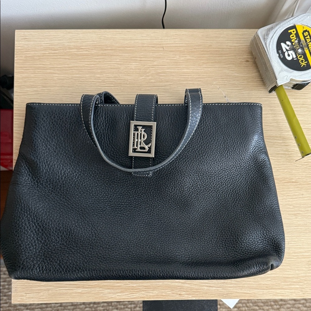 Black Leather RALPH LAUREN Handbag with Silver Logo